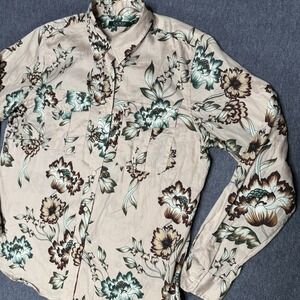 Lauren Ralph Lauren Women XL‎ Blouse Pink Mauve Floral Silky Cotton Button Up